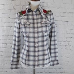 🎨new jolie beau embroidered rose western shirt M